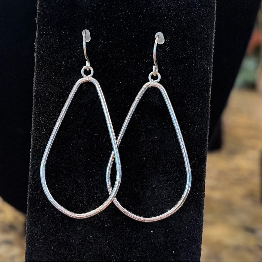 Silver Tone Teardrop Dangle Earrings 2.25” Minimalist